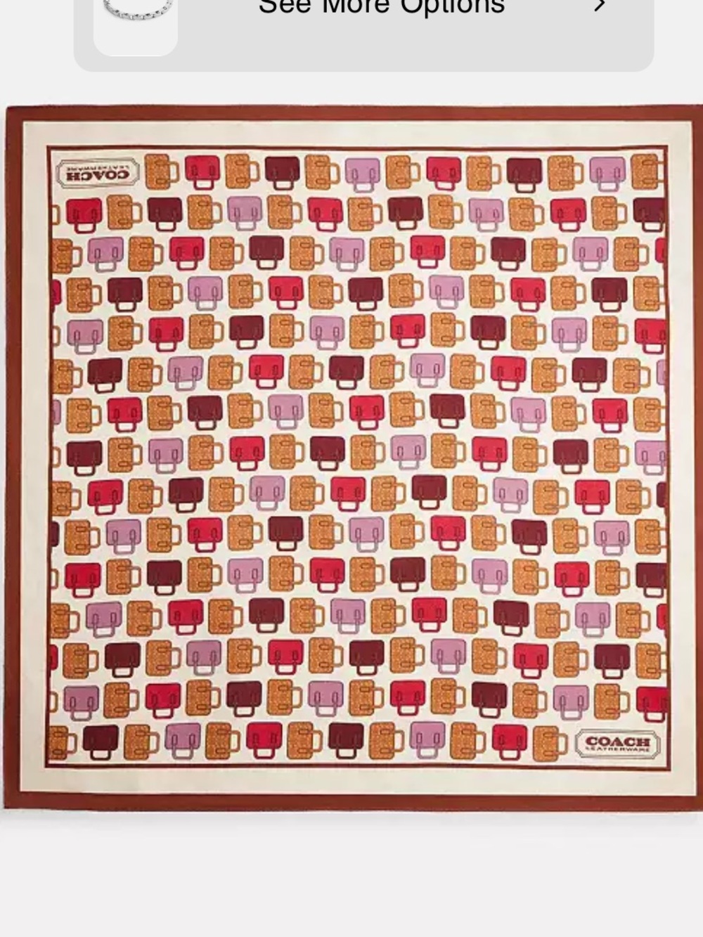 Coach Multicolor Khaki, Brown, Pink & Orange Bag-Print Art Square NWT